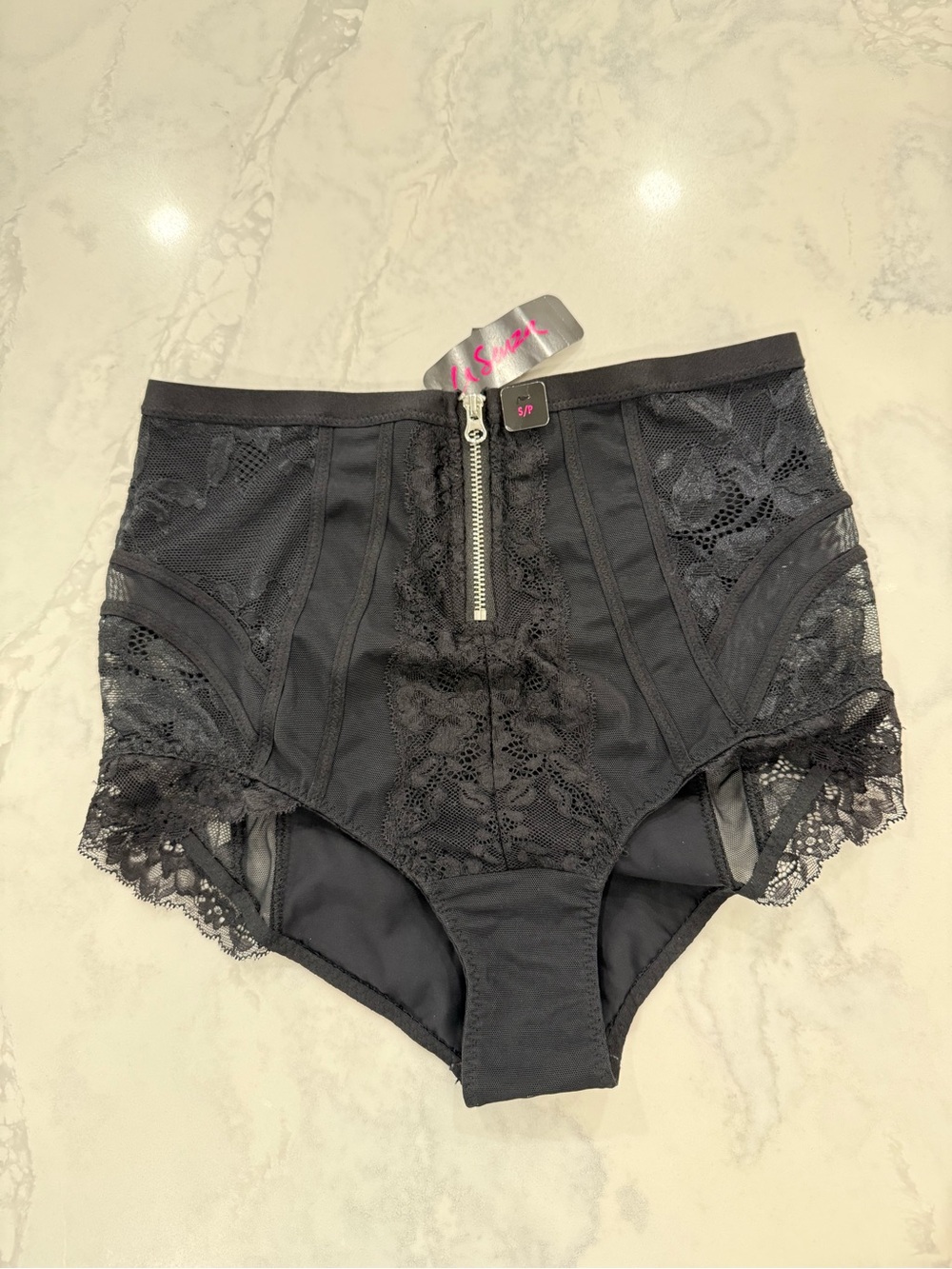 La SENZA Black High-Waist Lace Briefs with Front Zip